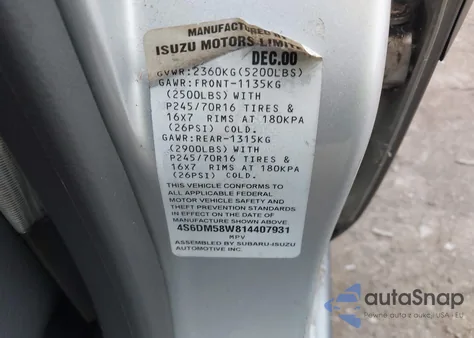 2001 Honda Passport Ex/Lx from USA, damaged, VIN 4S6DM58W814407931